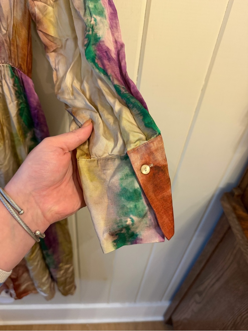 Anthropologie Multicolor Tie-Dye Midi Wrap Dress, Size Large - Picture 9 of 9